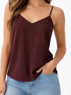 Mod Ref Top Burgundy Pinstripe Satin Tank Top Women’s Small Boho Western
